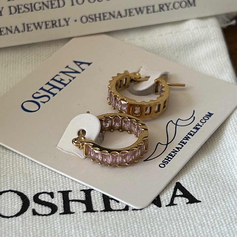 Oshena Designer Beachwear radiant pink stone Gold Hoop Earrings‎ NEW release!